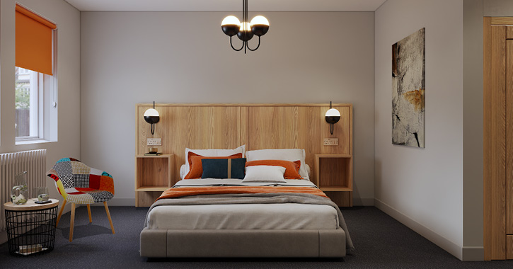 Artist impressions of a double bedroom at the Park Head Hotel